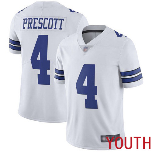 Youth Dallas Cowboys Limited White Dak Prescott Road 4 Vapor Untouchable NFL Jersey